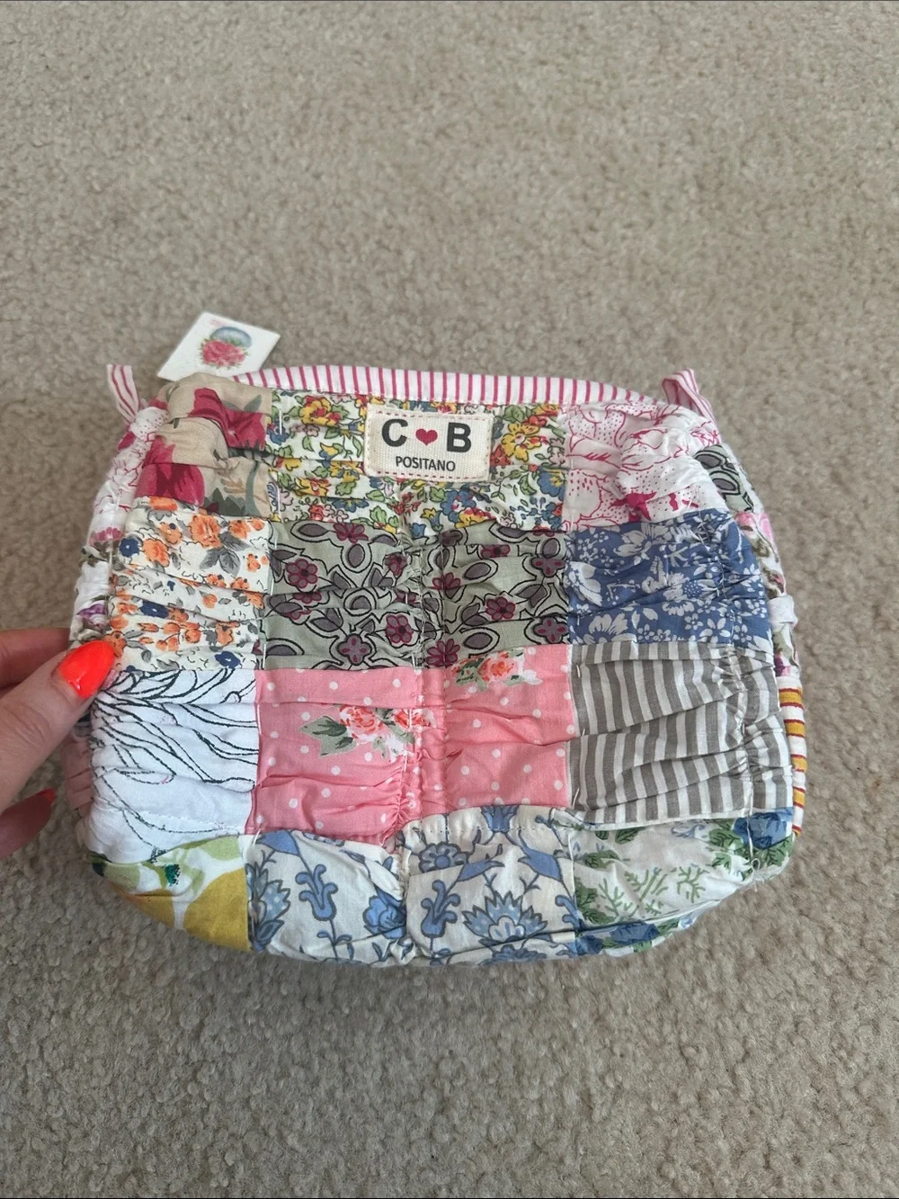 C&B Positano Multicolor Patchwork Quilted Cosmetic Pouch - Pink Accent